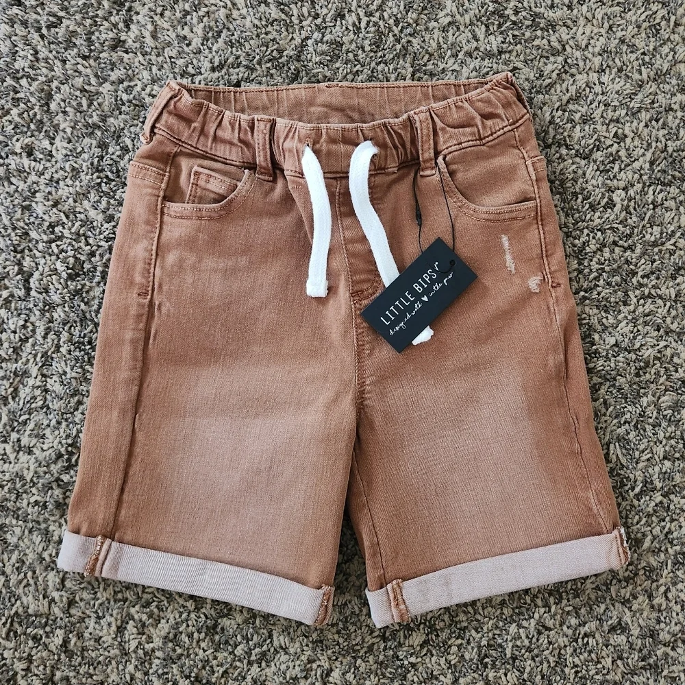 NWT Little Bipsy Rolled Denim Shorts - Dark Camel